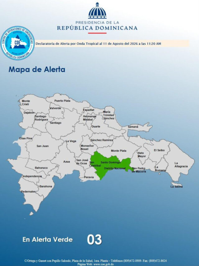 COE coloca al Gran Santo Domingo y San Cristóbal en alerta verde por lluvias